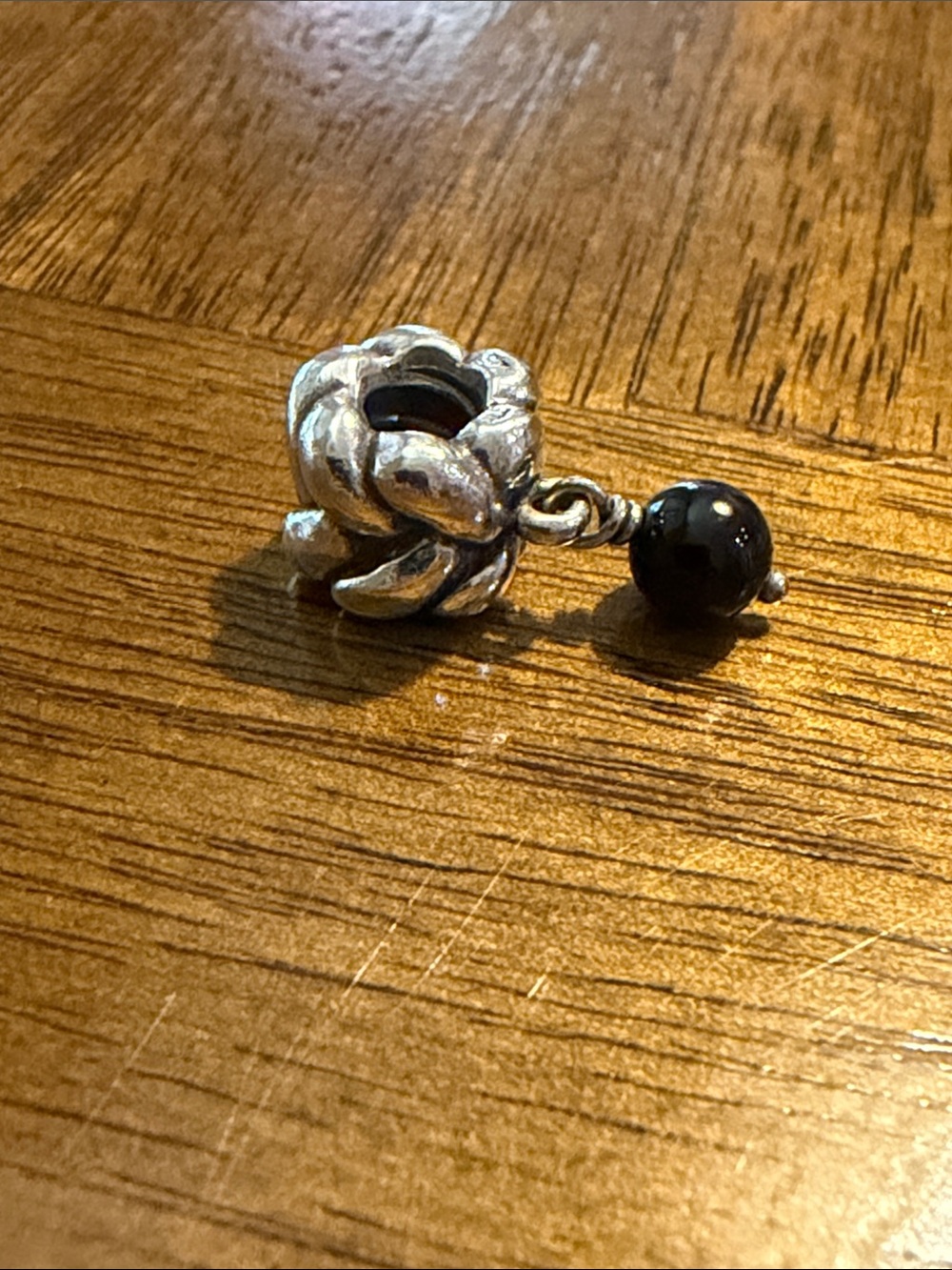 Pandora Sterling Silver Floral Charm with Black Bead
